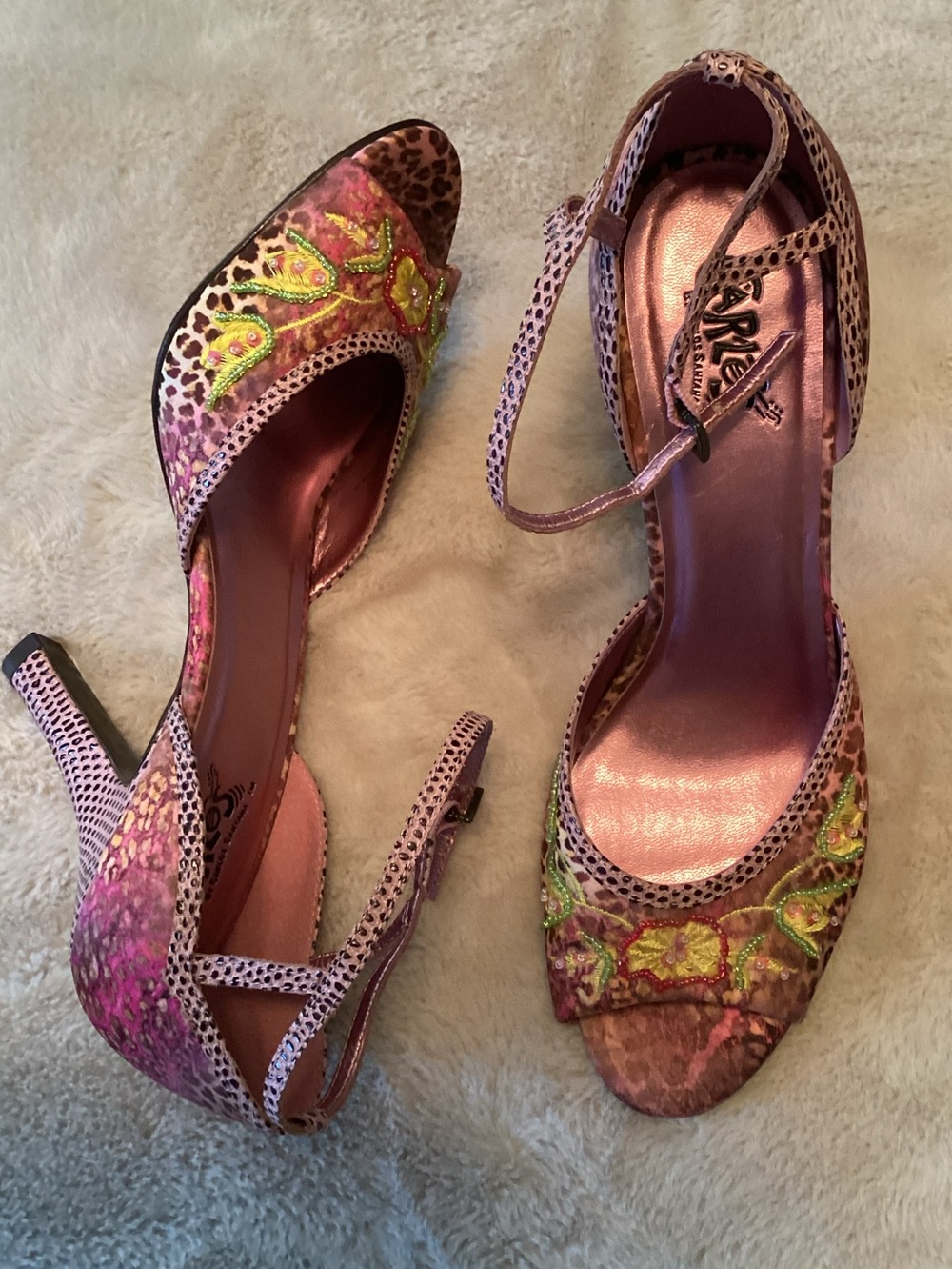 Carlos Santana Saki Pink Embroidered Open-Toe Heels - Size 10